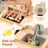 Costzon Kids Grill Playset with Chalkboard, Wooden Kids BBQ Playset with Play Food, Grilling Tools and Pretend Play Cooking Accessories, Toy Grill Gift for Boys Girls Ages 3+ view 2