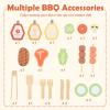 Costzon Kids Grill Playset with Chalkboard, Wooden Kids BBQ Playset with Play Food, Grilling Tools and Pretend Play Cooking Accessories, Toy Grill Gift for Boys Girls Ages 3+ view 3