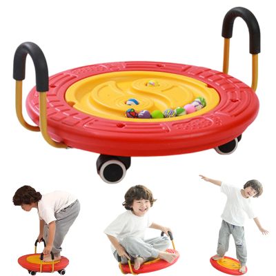 4-in-1 Wobble Board for Kids, Labyrinth Balance Board with 5 Balls, Scooter Board with Handles, Plastic Rocker Board Sensory Balance Wobble Disk for Kids Age 3-9, Toddler Physical Therapy Toy,Red