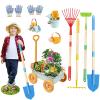 Mostop Kids Gardening Tools Set, Gardening Set for Kids, Outdoor Backyard Farm Digging Toys with Wheelbarrow, Metal Shovel, Rake, Leaf Rake, Outside Garden Wagon Toys Birthday Gifts for Boys Girls 4-8 view 1
