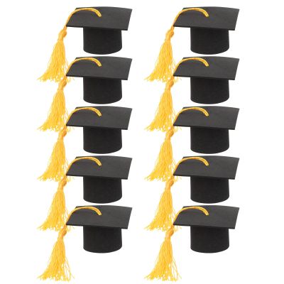10pcs Mini Graduation Cap Bottle Toppers, Mini Graduation Caps with Tassels, Cake Toppers Party Decorations for 2025 Celebrations