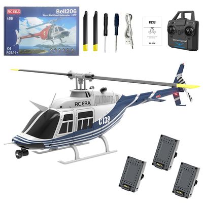 Retropo RC ERA C138 1/30 Scale 206 Helicopter for Adult, 2.4G 6CH No Aileron Helicopter with Altitude Hold and Optical Flow Positioning, 3 Batteries (RTF Version/Blue&White)