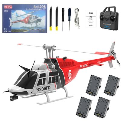 Retropo RC ERA C138 1/30 Scale 206 Helicopter for Adult, 2.4G 6CH No Aileron Helicopter with Altitude Hold and Optical Flow Positioning, 4 Batteries (RTF Version/Red&Black&White)