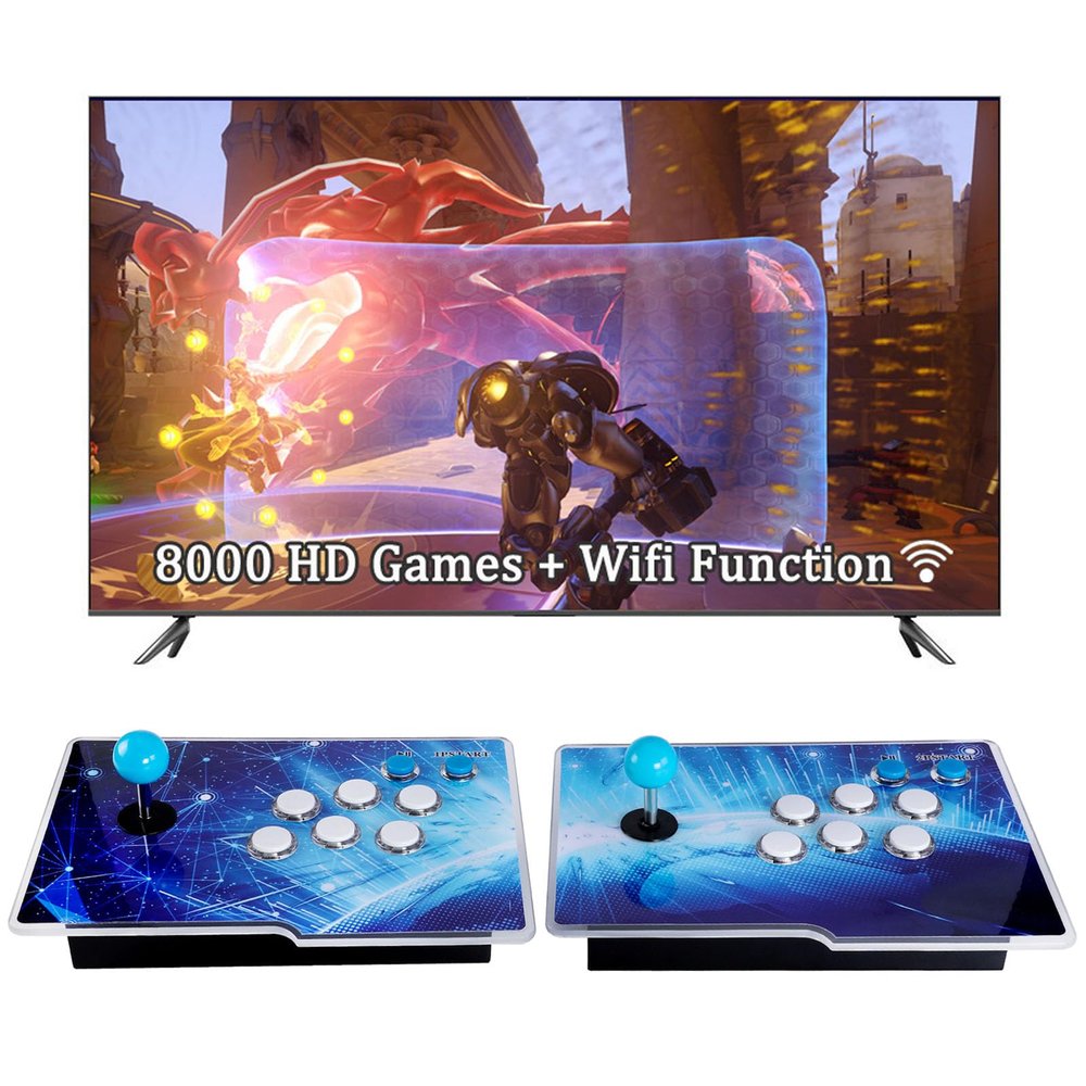 Hedlaoy 8000 Games 3D Pandora Box TT Arcade Game Console,WiFi Function Retro Video Game Machine,1280x720 HD Output,Search/Save/Hide/Pause Games,Support 4 Players,Two Split Consoles