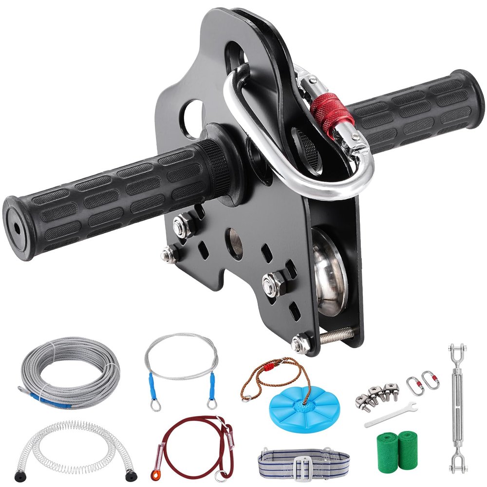 Happybuy 80 ft Zipline Kit for Kids & Adults, 500 lb Capacity, Backyard Outdoor Play, Quick Setup, Stainless Steel, Spring Brake, Safety Harness, Seat