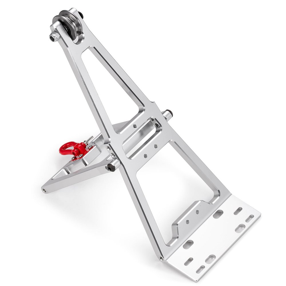 QUE-T RC Aluminum Servo Winch Double Stent Rescue Set Tow Truck Crane Arm Wrecker kit for 1/10 Axial Scx10 TRX4 (Silver)