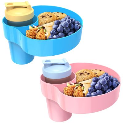 2PCS Resptasski Car Seat Cup Holder Snack Tray for Kids Travel Tray for Car, Booster, Stroller, Outdoor Kit. Universal Adjustable Tray with Detachable Base for Snacks, Toys, Food (Sky Blue & Pink)