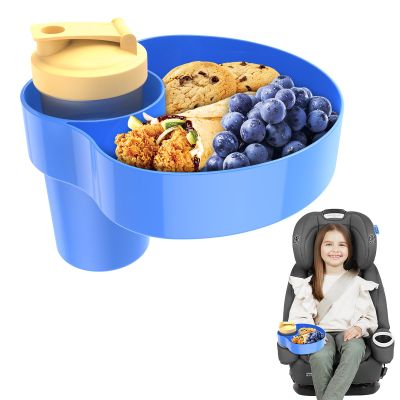 2PCS Resptasski Car Seat Cup Holder Snack Tray for Kids Travel Tray for Car, Booster, Stroller, Outdoor Essentials Kit. Universal Adjustable Tray with Detachable Base for Snacks, Toys, Food (Blue)