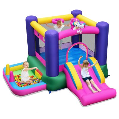 BOUNTECH Inflatable Bounce House with Ball Pit, Bouncy House for Kids 3-6 Indoor Outdoor w/Large Jumping Area, Basketball Hoop, Bounce House with Slide for Boys Girls Backyard Birthday Party Gifts