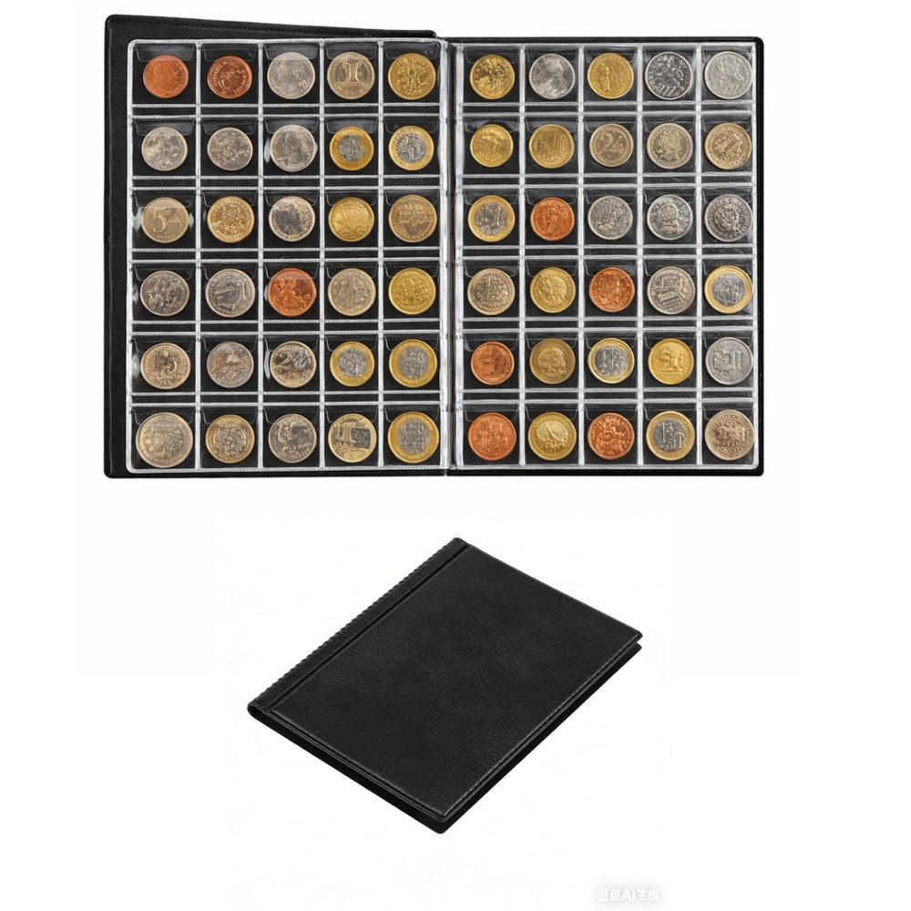 250 Pockets Coinss Album, Coinss Collecting Book with 10 Pages, Grid Holder for Pounds Pence Cents Dollars Nickels (Black)