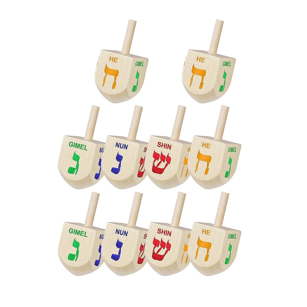 BARMI 10Pcs Wooden Spinning Top Toy, Heavy Duty Manual Rotation Gyro, DIY Patterns Portable DIY Painting Spinner Top Educational Desk Toy for Kids Teens Adults Gift White