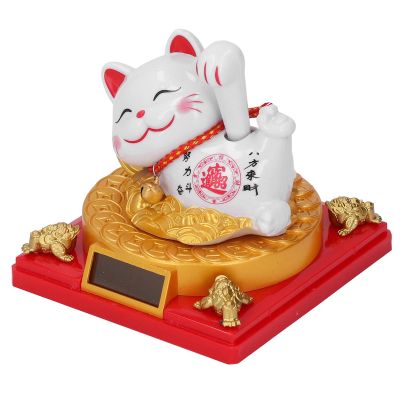 Lying Waving Fortune Cat Solar Powered Wealth Welcoming Lucky Cat Decoration for Home Car Dashboard Ornament Housewarming Gift (L 195x200x140cm)