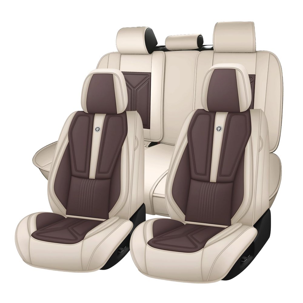 BYXN Car Seat Cover for Lexus GX 460 2010-2023,Leather Seat Cover for Car,Breathable Vehicle Cushions Cover Waterproof Protectors Seat Protector, (Full Set,Beige&Brown)