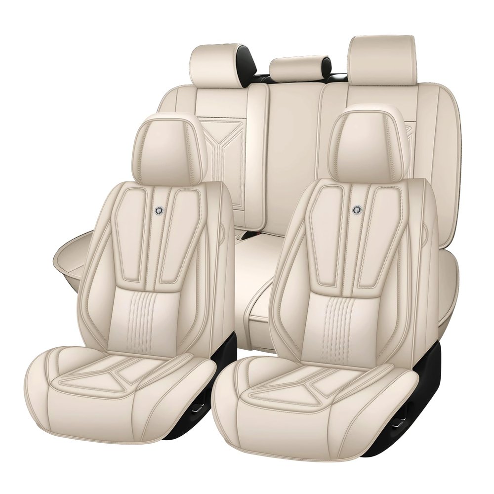BYXN Car Seat Cover for Lexus GX 460 2010-2023,Leather Seat Cover for Car,Breathable Vehicle Cushions Cover Waterproof Protectors Seat Protector, (Full Set,Beige)