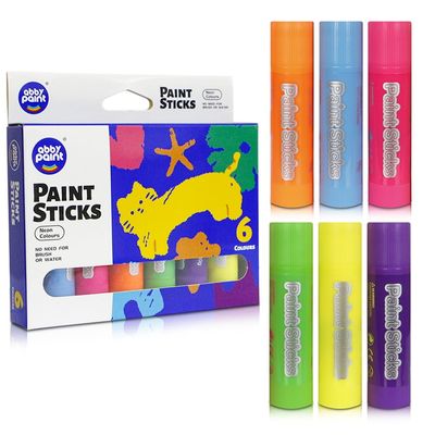 6 Neon Colors Tempera Paint Sticks, Mess Free, Quick Drying, Washable Paint for Kids, Non Toxic for Toddlers