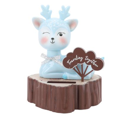 goodstumbler Solar Powered Shaking Noding Animal Cute Deer Shape Automatic Shaking Solar Powered Car Ornament Dashboard Decoration (Blue, Eyes Open)