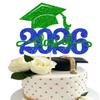 1 Pack Class of 2026 Cake Topper Glitter Congrats Grad Cap 2026 Graduation Cake Pick for 2026 Graduation Theme High School Boys Girls Graduate Party Cake Decorations Supplies Blue Green view 1