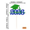 1 Pack Class of 2026 Cake Topper Glitter Congrats Grad Cap 2026 Graduation Cake Pick for 2026 Graduation Theme High School Boys Girls Graduate Party Cake Decorations Supplies Blue Green view 2