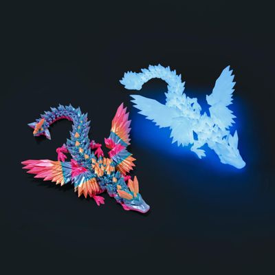 Flavery 2 Pack 3D Printed Dragon with Wings - 9 inch Flying Dragon, Flexible Articulated Winged Animal, Office Desk Pet Toy, Home Decor, Easter Basket Stuffers (Candy Rainbow+ Glow Blue)