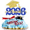 1 Pack Class of 2026 Cake Topper Glitter Congrats Grad Cap 2026 Graduation Cake Pick for 2026 Graduation Theme High School Boys Girls Graduate Party Cake Decorations Supplies Gold Blue view 1
