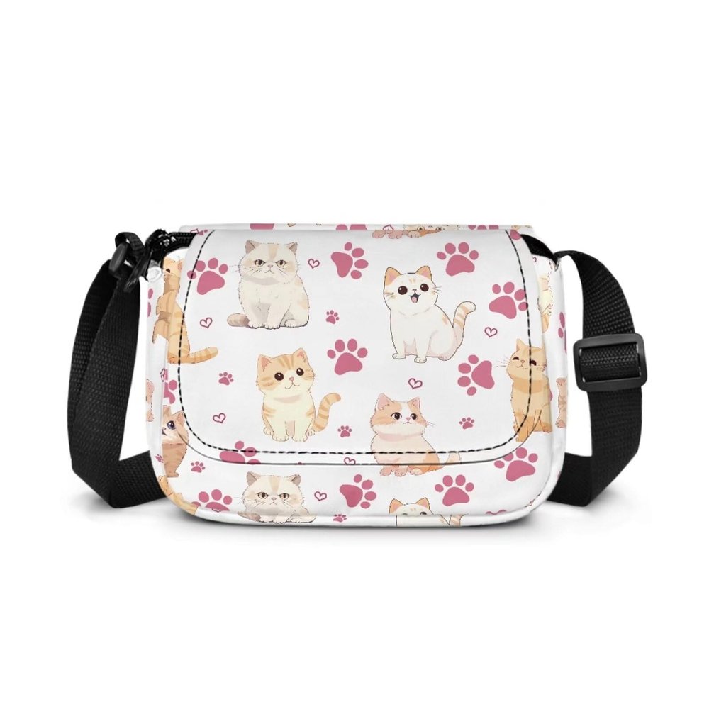 Kxyudcn Kids Sling Bags Cute Cat Crossbody Bag for Kids Trendy Small Messenger Bag with Zipper Closure for School Outing Travel Birthday Gifts for Teenager Girls Cute Wallet Key Bag White