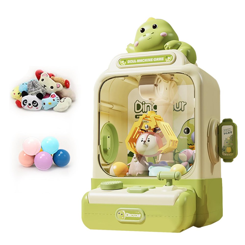 J.Chand Dinosaur Claw Machine - Mini Vending Machine with Lights and Music, Candy Machine Dispenser for Kid Ages 3+, Electronic Kids Claw Machine Game for Birthday Party Includes 10 Plush Toys