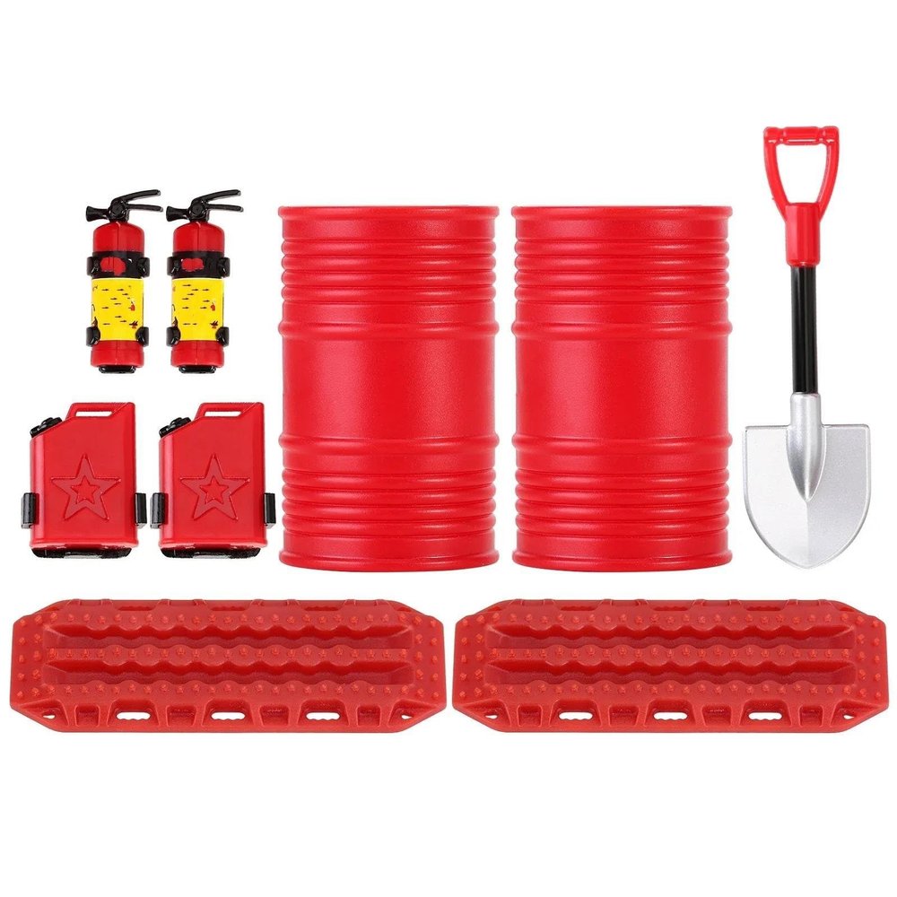 RC Car Parts for TRX4M for SCX24 for FCX24 for Enduro24 AX24 1/18 1/24 Molded Decoration Fire Extinguisher Fuel Tank Shovel Oil Drum RC Crawler Car Accessories(Set 1)