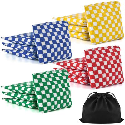 TINDTOP Mini Bean Bags for Tossing - 3.1" x 3.1", 16 Pack Cornhole Outdoor Toss Gaming Colorful Canvas Bean Bags Carnival Games Kids Beanbags Throwing Games for Kids