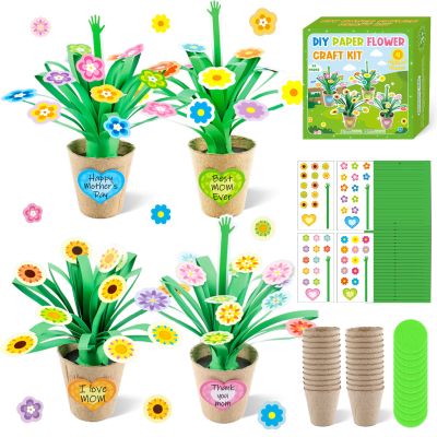 24 Pack Flower Paper Pot Craft Kit for Teachers Gifts Make Your Own Flower DIY Art and Crafts Garden Spring Floral Activity Craft Mother's Day Graduation Gift for Home School Supplies