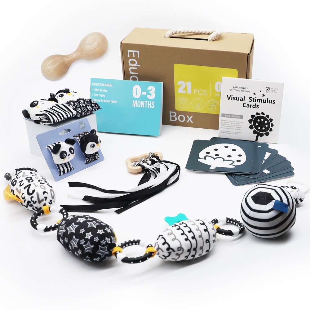 vocheer Black and White Baby Toys, 7 in 1 Sensory Toys for Infants, Tummy Time Toy Newborn 0-3 Months Brain Development, High Contrast Baby Cards Infant Montessori Toy Gift