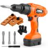 PANPAPA Kids Power Drill and Screw Set,Toy Electric Drill with 3 Interchangeable Drill Bits Sound and Motion,Pretend Play Construction Kids Tool Set Outdoor Preschool Gardening Lawn Toy GiftsOrange view 1