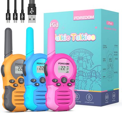 FOREDOM Rechargeable Walkie Talkies for Kids Walkie Talkies Long Range for Boy & Girl Age 3 to 12 Year Old Birthday Toys - 3 Pack