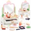 KizKnows Wooden Vanity Set for Kids Pretend Play Makeup Toy Set with Rotatable Mirror Toddler Beauty Salon Play Set with Makeup Accessories Gifts for Little Girls Age 3+ (Pink) view 1