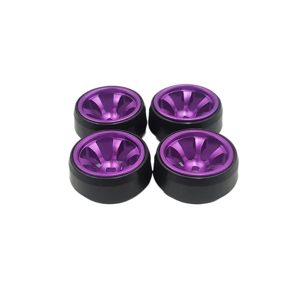 4PCS Metal Wheel Hub Drift Tire for Rc 1:28 for Wltoys K989 K969 for Mini-Q for Mini-Z HGD1 for DRZ for XRX(Purple)
