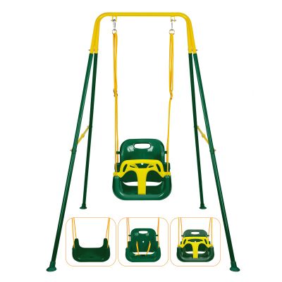 3-in-1 Toddler Swing Set, Foldable Baby Swing with Stand, Indoor & Outdoor Kids Swings Sets, Multifunctional Swings for Home Backyard, Easy to Install and Store (Dark Green)