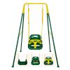 3-in-1 Toddler Swing Set, Foldable Baby Swing with Stand, Indoor & Outdoor Kids Swings Sets, Multifunctional Swings for Home Backyard, Easy to Install and Store (Dark Green) view 1