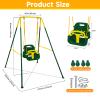3-in-1 Toddler Swing Set, Foldable Baby Swing with Stand, Indoor & Outdoor Kids Swings Sets, Multifunctional Swings for Home Backyard, Easy to Install and Store (Dark Green) view 2
