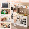 HONEY JOY Kids Kitchen Playset, Wooden Toy Kitchen Set with Lights & Sounds, Microwave, Ice Maker, Storage Box, Interactive Little Chef Pretend Play Kitchen for Toddlers, Gift for Boys Girls (White) view 2