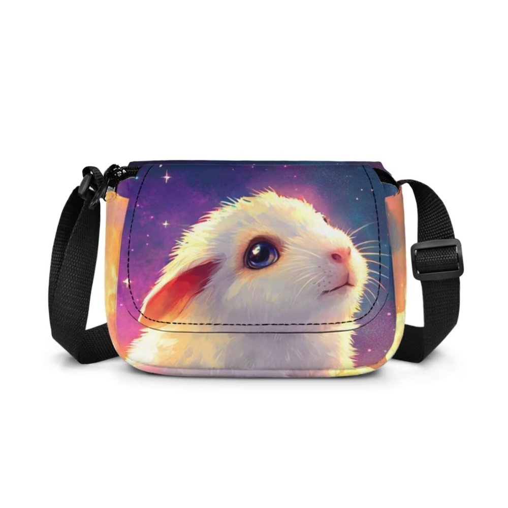 Kxyudcn Crossbody Travel Bags for Kids Rabbit Flap Crossbody Bag Kids Purple Lightweight Casual Sling Bag with Zipper Closure Small Satchel Bag for Teen Girls Kawaii Messenger Bag