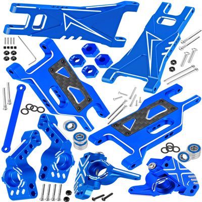 BRCatWPark RC Upgrades Part for 1/10 Rustler 2WD/Rustler 2WD VXL,Stampede 2WD/Stampede 2WD VXL,Aluminum Suspension Arms & Caster Block,Steering Blocks,Rear Stub Axle Carriers w/Bearings,Navy Blue
