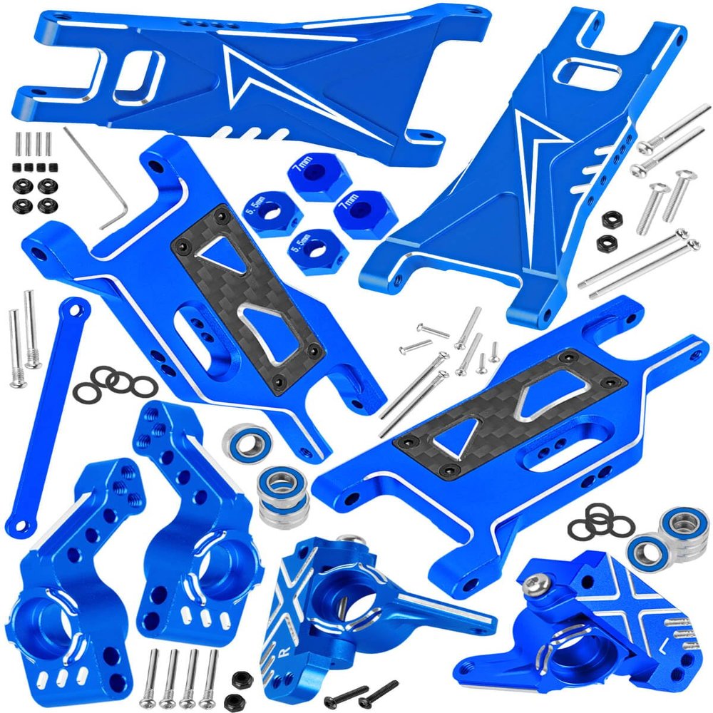 BRCatWPark RC Upgrades Part for 1/10 Rustler 2WD/Rustler 2WD VXL,Stampede 2WD/Stampede 2WD VXL,Aluminum Suspension Arms & Caster Block,Steering Blocks,Rear Stub Axle Carriers w/Bearings,Navy Blue