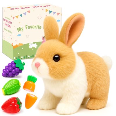 Easfan Walking Rabbit Interactive Electronic Pet Plush Bunny Toy Twitching Mouth and Nose Hoping Rabbit Ears Moving Educational Plush Toy Easter Birthday Gifts for Kids Girls, 7''
