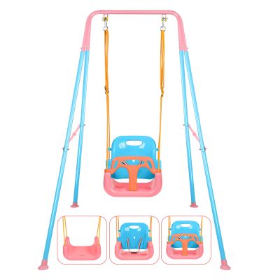 3-in-1 Toddler Swing Set, Foldable Baby Swing with Stand, Indoor & Outdoor Kids Swings Sets, Multifunctional Swings for Home Backyard, Easy to Install and Store (Blue Pink)