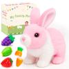 Easfan Walking Rabbit Interactive Electronic Pet Plush Bunny Toy with Sounds and Movements Hoping Rabbit Ears Moving Educational Plush Toy Easter Birthday Gifts for Kids Girls, 7'',White-Pink view 1