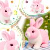 Easfan Walking Rabbit Interactive Electronic Pet Plush Bunny Toy with Sounds and Movements Hoping Rabbit Ears Moving Educational Plush Toy Easter Birthday Gifts for Kids Girls, 7'',White-Pink view 2