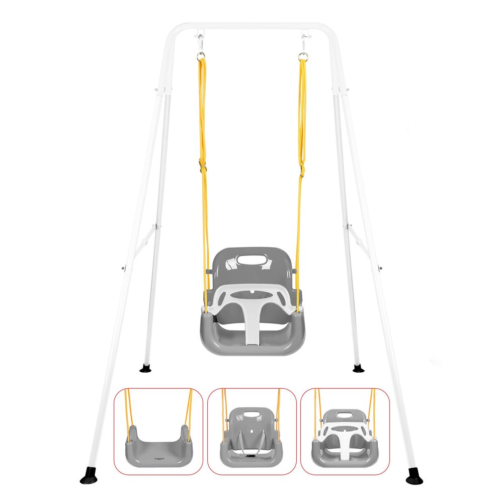 3-in-1 Toddler Swing Set, Foldable Baby Swing with Stand, Indoor & Outdoor Kids Swings Sets, Multifunctional Swings for Home Backyard, Easy to Install and Store (White)