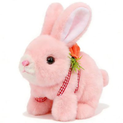 Easfan Walking Pink Rabbit Interactive Electronic Pet Plush Bunny Toy with Sounds Hopping Rabbit Ears Moving Educational Plush Toy Easter Birthday Gifts for Kids Girls, 7''