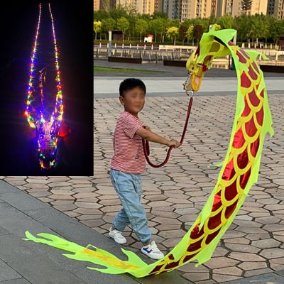 EXCLURA Dragon Poi Flinging Dragon Fitness Poi Light Up, Dragon Head & Flowy Ribbon & Travel Bag, Chinese Dragon Poi Square Exercise Dance, for Young/Elderly(Color,3.0 m (9.8 ft))