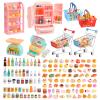165Pcs Mini Shopping Cart Basket Miniature Food Drink Toy Supermarket Metal Handcart Shelves Cash Register Fridge Food Scale Trolley Dollhouse Store Grocery Accessories Kitchen Play Game Party Model view 1