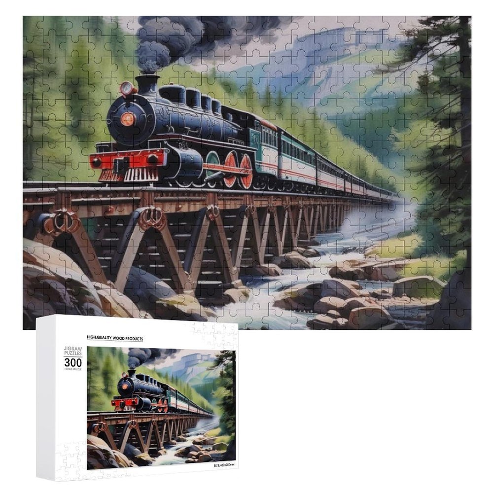 Wooden Puzzle - Valley Steam Train - Forest Stream Landscape Jigsaw PuzzlesWooden Puzzles for Adults 300 Pieces Unique Gifts for Wall ArtChallenge PuzzlesPuzzlesEducational Games
